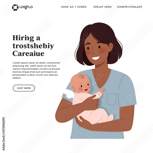 Illustration of Woman Tenderly Holding Baby in Arms on Black Background