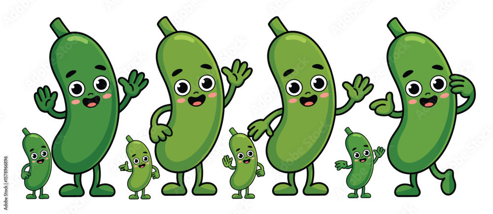 Fototapeta premium Cute Cartoon Pickles in Different Poses