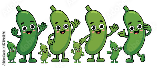 Cute Cartoon Pickles in Different Poses