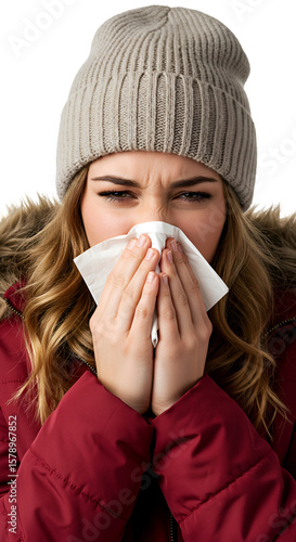 Transparent Background Portrait Of Woman With Cold Symptoms Covering Nose