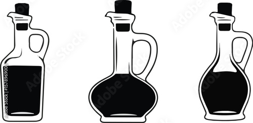 Create a kinds of deferent Olive oil in a decanter bottle vector art with white background.