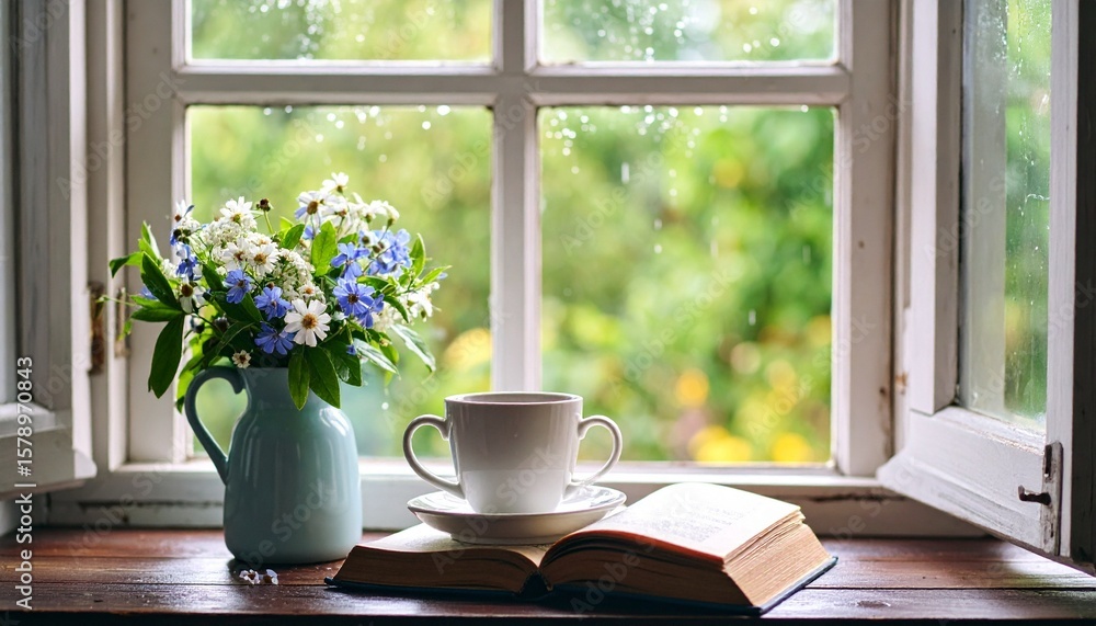 Fototapeta premium flowers in a window on background 