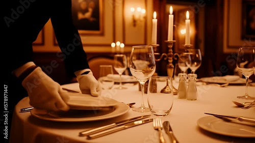 Elegant formal dining table setting under soft warm lighting
