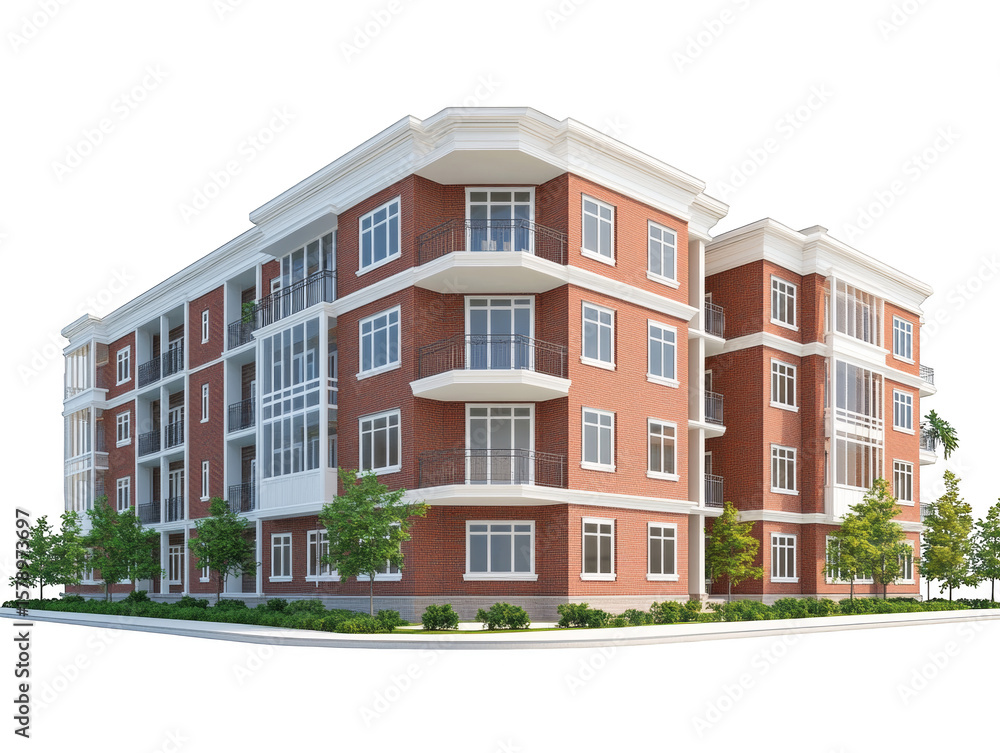 Fototapeta premium Modern residential building in a European city with brick facade and large windows