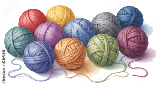"Colorful Watercolor Illustration of Yarn Balls for Knitting and Crochet"
