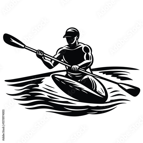 Kayaker paddling black and white kayaking paddle