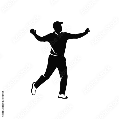 Silhouette of a Cricket Player: A dramatic silhouette of a cricketer in action, poised mid-throw, captures the raw energy and precision of the sport. A compelling.