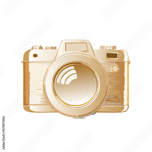 Golden Classic Camera Illustration on Black Backdrop, Photography Concept