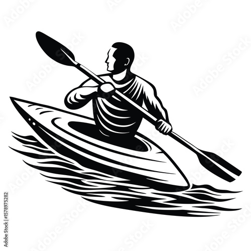 Man kayaking black and white canoe paddle