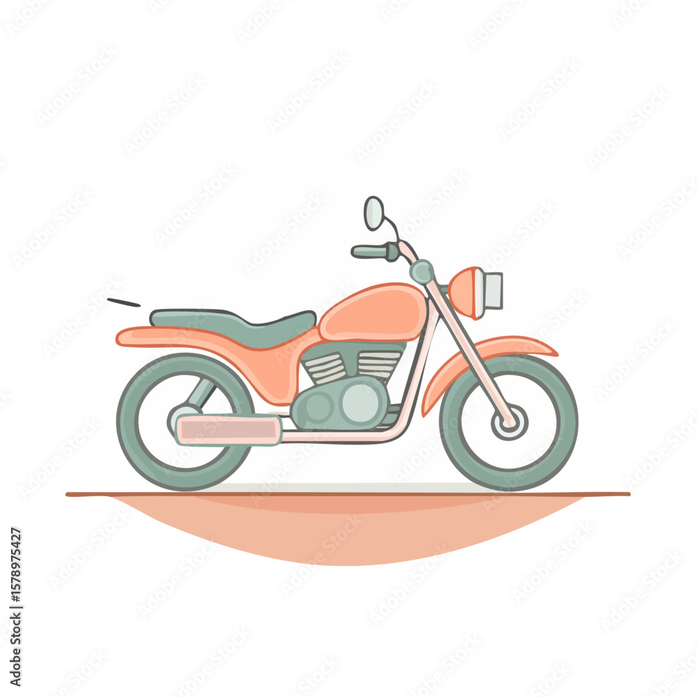 Fototapeta premium Illustration of a stylized peach motorcycle. Vehicle with simple shapes and outline.