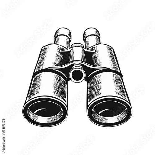 Retro style binoculars for exploration viewing monochrome illustration on black backdrop