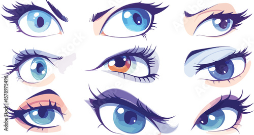 Diverse set of cartoon eyes expressing different emotions and feelings