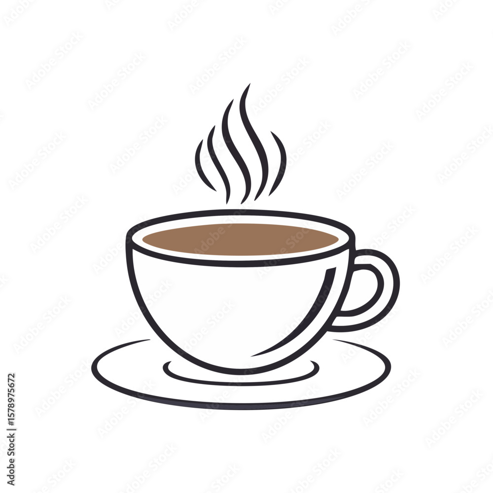 Minimalist Coffee Cup Illustration White Mug with Hot Drink on Black Background Minimalist Coffee Cup Illustration White Mug with Hot Drink on Black Background