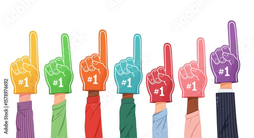 Colorful Foam Fingers Raised in Support Cheerful Vector Illustration of Celebration and Achievement