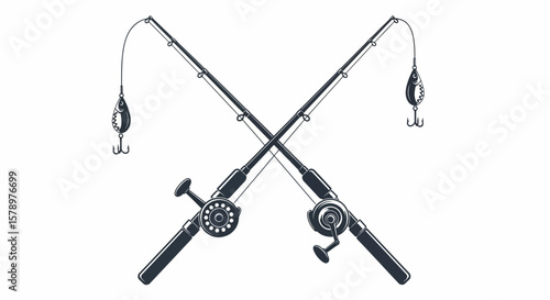 Crossed Fishing Rods Minimalist Angling Illustration for Outdoor Enthusiasts and Fishing Promotion (52 illust 1)