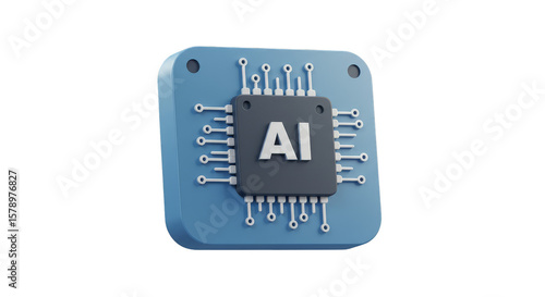 Isolated 3D Rendering of AI Microchip Blue Color Modern Technology