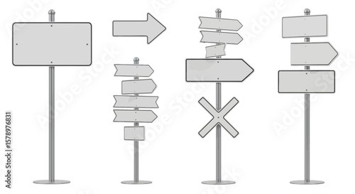 Directional Signs Illustration Navigate with Blank Signposts