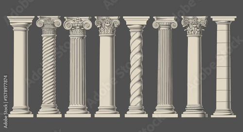 Architectural Pillars Illustration A Variety of Column Designs for Historical and Decorative Purposes
