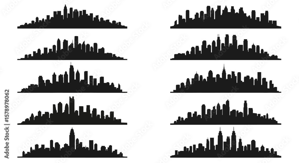 Obraz premium Set of Cityscape Silhouette Vector Illustrations for Urban Design Projects and Architectural Backgrounds