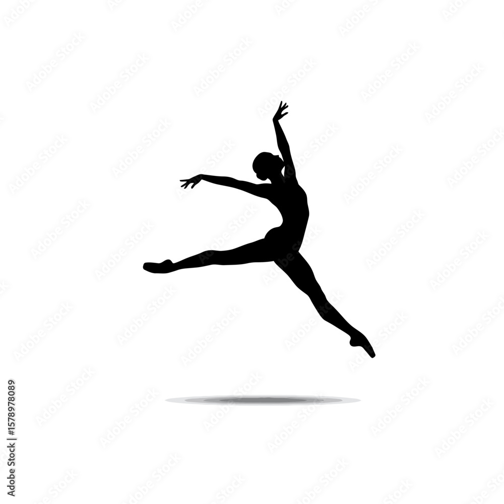 Dynamic silhouette of a ballet dancer in mid-air, performing a graceful jump, captured in elegant monochrome. Dynamic silhouette of a ballet dancer in mid-air, performing a graceful jump, captured in elegant monochrome.