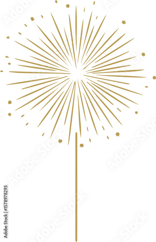Gold fireworks on white background, Modern simple style confetti firework celebration banner clipart vector for Xmas, new year, holiday, birthday, anniversary, victory, party, carnival