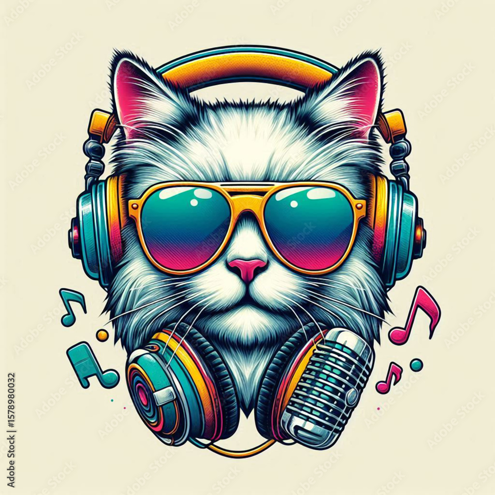Fototapeta premium the head of a cat, cat, cat with headphone, cat vector, cat with a bow tie, cat with a bow, cat on a black background, black cat with red eyes, black cat with red hair, cat head with wings