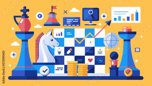 Business Chessboard Strategy Metaphor            Illustration Concept