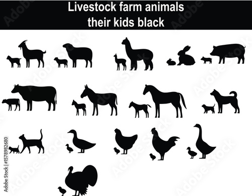 Livestock farm animals their kids black.eps