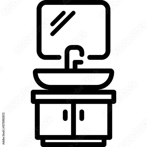 Bathroom sink with mirror outline icon vector