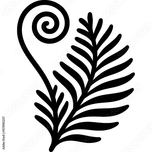 Fern frond unfurling outline icon vector
