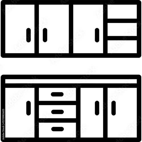Kitchen cabinets outline icon vector