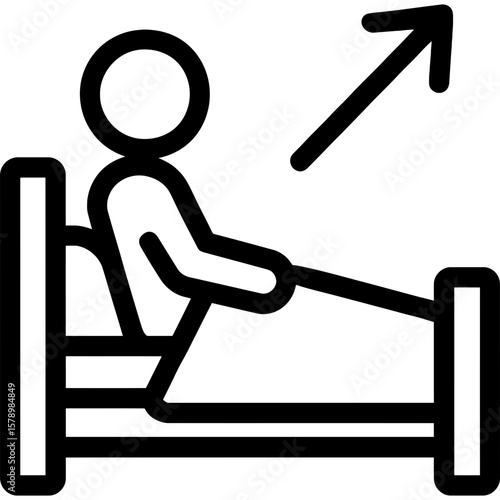 Person recovering in bed with improvement arrow outline icon vector