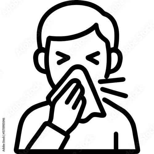 Person sneezing with tissue outline icon vector