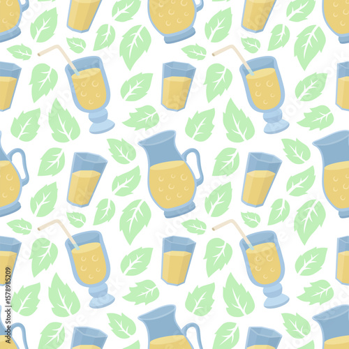Seamless pattern with fresh lemonade and mint