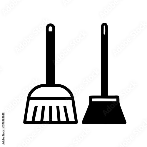 Cleaning tools illustration with broom and dustpan on a white background