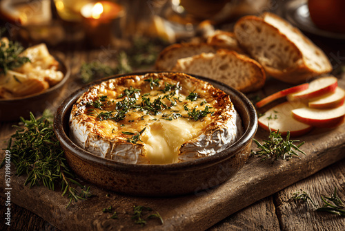 Rustic roasted Camembert from Normandy in cozy style