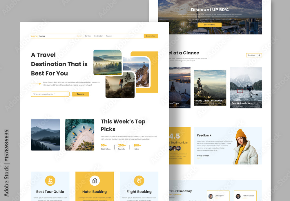Destination Travel Landing Page Design Stock Template | Adobe Stock