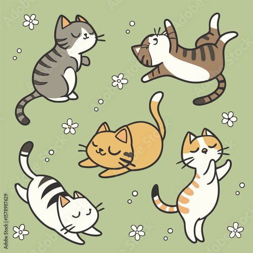 Cute Cats Sleeping and Posing in Cartoon Style – Animal Vector Collection