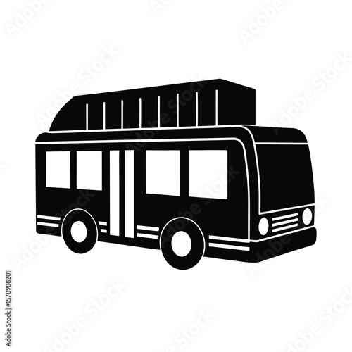 Black and white silhouette of a double decker bus icon