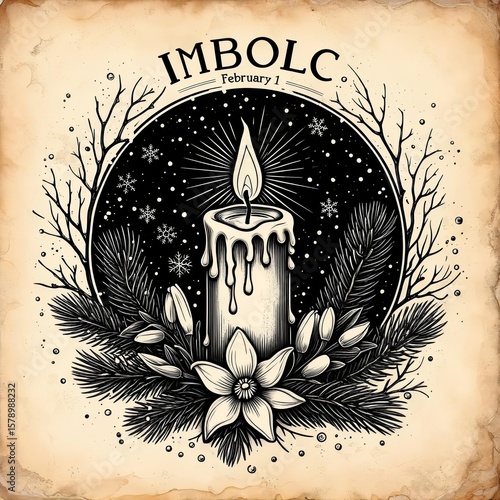 illustration of Imbolc, monochrome
