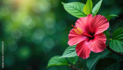 Bold hibiscus blooms & lush tropical foliage in vibrant colors , tropical pattern, vibrant, exotic