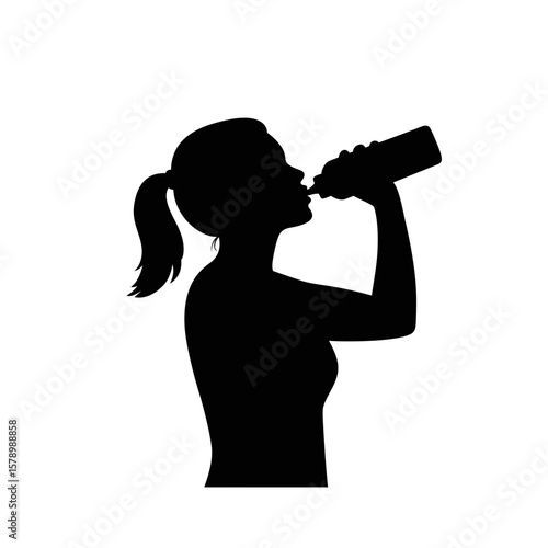 Silhouette of hydration: A sleek black silhouette of a person drinking from a bottle, representing the importance of hydration. Emphasizing the simple act of quenching thirst and staying refreshed.