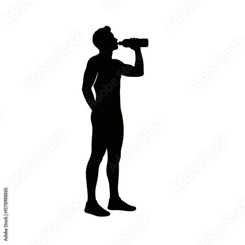 Hydration Silhouette: A solitary individual, captured in a monochromatic silhouette, takes a refreshing drink.