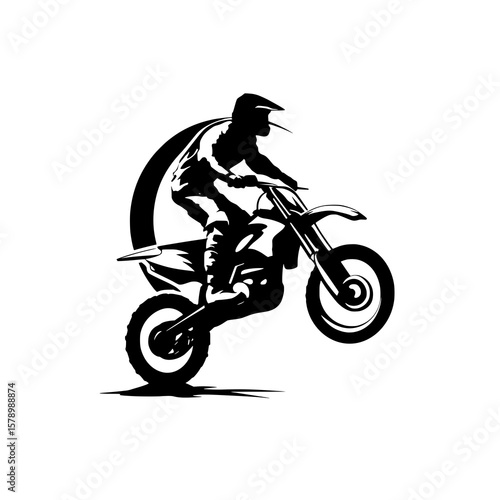Motocross Rider Silhouette – Wheelie Stunt Vector Emblem