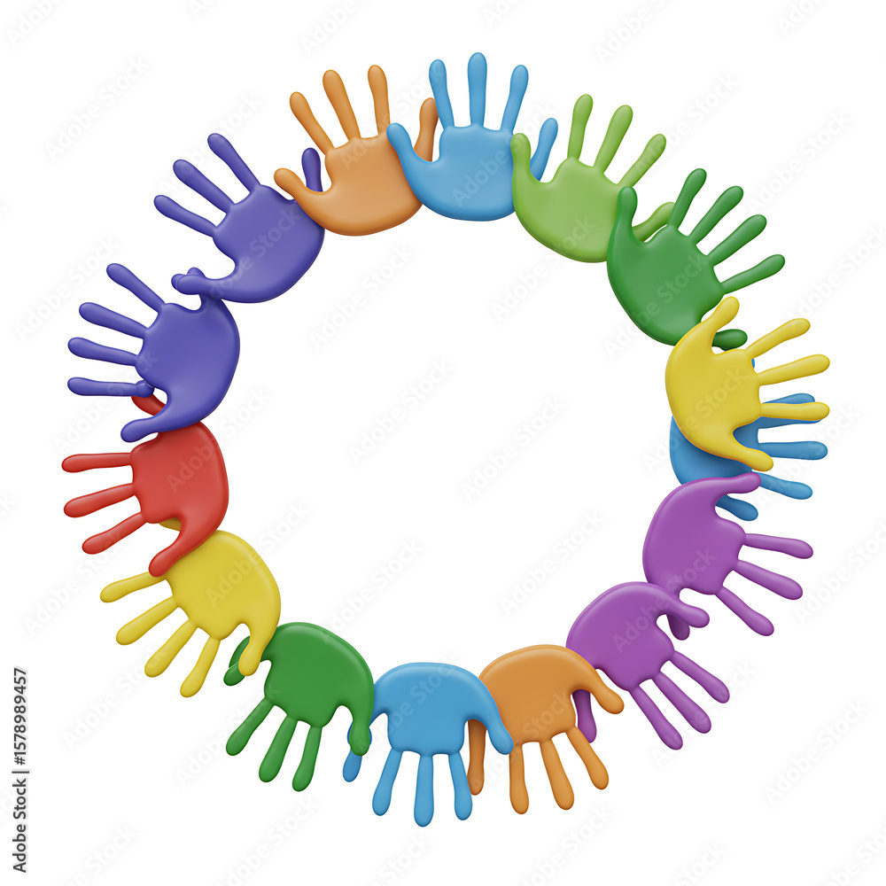 Fototapeta premium Colorful Handprints Forming a Circle: A Symbol of Unity and Diversity