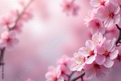 Delicate pink cherry blossoms, full bloom, scattered pattern , print, pink flowers