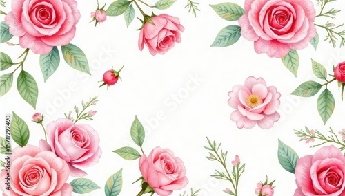 Delicate watercolor roses & leaves, repeating pattern , rose, background, repeat