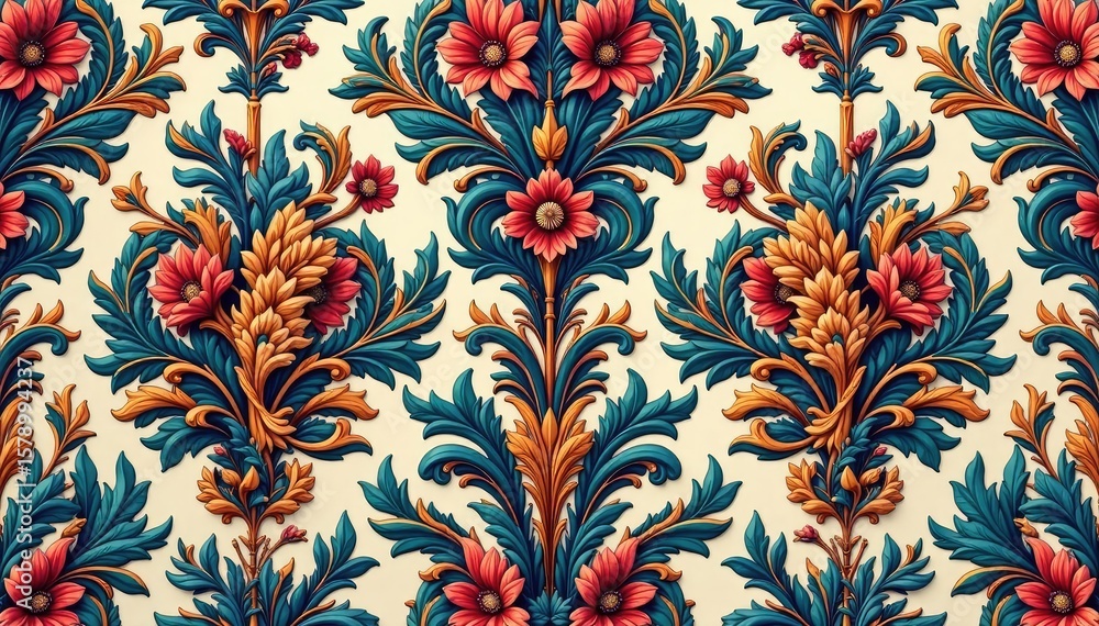 Intricate floral damask pattern, elegant swirls and leaves , floral, design Intricate floral damask pattern, elegant swirls and leaves , floral, design