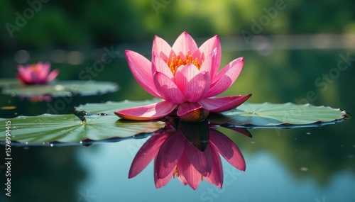 Intricate floral design reflected in calm lake water , palette, design, serenity