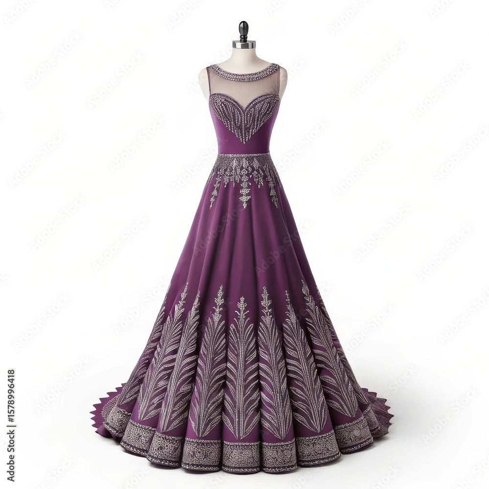 Obraz premium Elegant purple gown isolated on white background on a mannequin